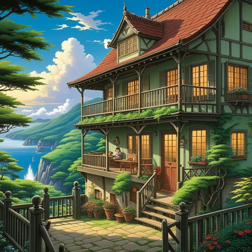 从前,在一个小村庄里,有一座带有一个大而美丽门廊的房子。每天傍晚,这家人都会聚集在门廊上分享故事和欢笑。一天,一个路过的旅行者被邀请加入他们。他分享了他的冒险经历,这家人听得入迷。从那天起,门廊不仅是一个放松的地方,也成为了与外界联系的地方。