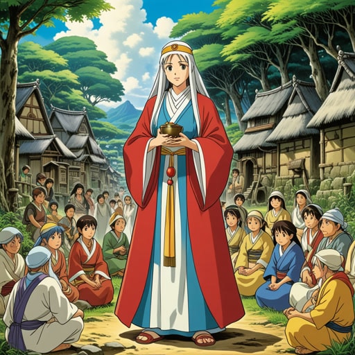 在一个小村庄里,住着一位受人尊敬的女祭司,名叫艾拉拉。她以其智慧和为村民提供的灵性指导而闻名。一天,一种神秘的疾病袭击了村庄,艾拉拉利用她的知识和仪式帮助村民恢复健康。她迅速而有效的行动不仅拯救了村庄,也加强了村民对她的信仰。
