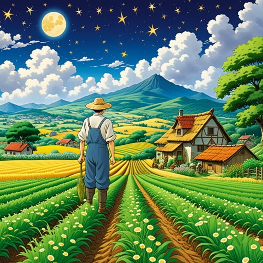 在一个小村庄里,有一位农民总是在种植庄稼前寻找吉利的迹象。有一年,星象和天气都特别有利。农民种下了种子,收获非常丰富,使他成为了村里最富有的人。