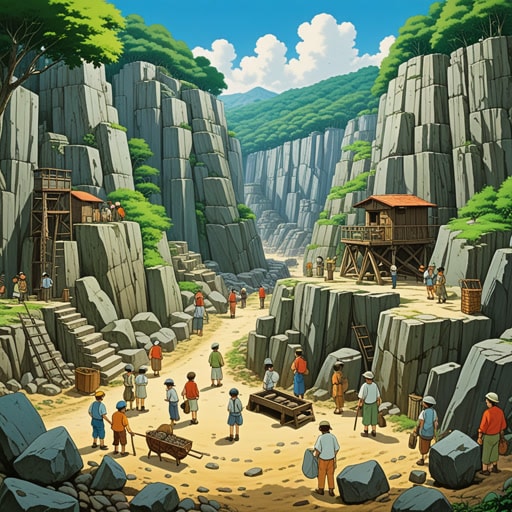 在一个小镇上,有一个大采石场,工人们在那里挖掘石头。一天,一个名叫杰克的年轻工人在采石时发现了一块稀有且珍贵的石头。这一发现不仅使杰克声名鹊起,也给小镇带来了繁荣。采石场,曾经只是一个艰苦劳作的地方,变成了财富和希望的象征。