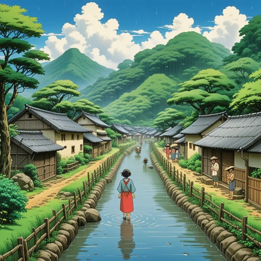 从前,有一个村庄面临长时间的干旱。村民们祈求下雨,他们的祈祷得到了回应。雨水倾泻而下,填满了河流和小溪,庄稼又开始生长了。村民们欣喜若狂,他们庆祝雨水的回归。