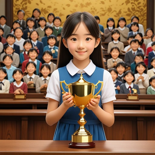 在一个小镇上,每年都会举行一个最勤奋学生的颁奖典礼。今年,接受者是一个名叫莉莉的年轻女孩。她整年都很努力,对于能成为这个著名奖项的接受者感到非常激动。当她接过奖杯时,她感到所有的努力都得到了认可和回报。