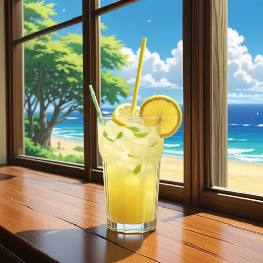 在炎热的夏日,萨拉在海滩边找到了一家小咖啡馆。空气潮湿,但在咖啡馆内,透过敞开的窗户吹来了一阵清新的微风。她点了一杯冰凉的柠檬水,喝起来就像嘴里爆发出的清新感。这杯提神的饮料和凉爽的微风让她忘记了外面的烈日。