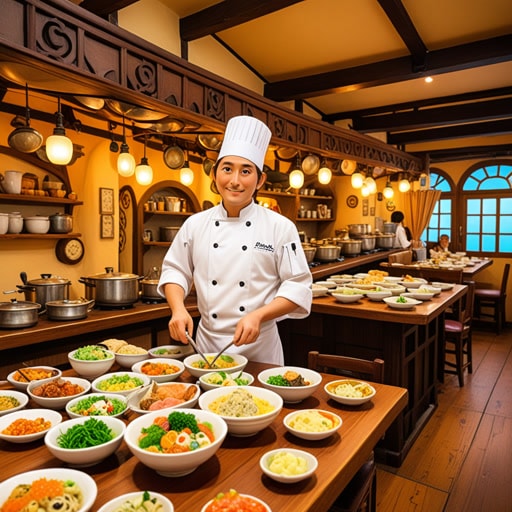 从前,在一个小镇上,有一家以美食闻名的餐馆。来自四面八方的人们都会来这里享受那位才华横溢的厨师准备的美食。一天,一位旅行者到达,又累又饿。他走进餐馆,被迅速的服务和精致的菜肴所震撼。这次体验如此愉快,以至于他决定在镇上多待一段时间,每天都要来这家餐馆。