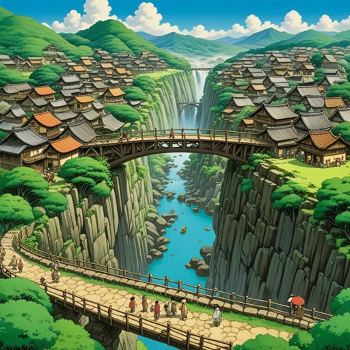 在一个小村庄里,有一条由古老地震造成的深裂缝。这条裂缝成了村民间分裂的象征。一天,一位智慧的老人建议他们架桥跨越裂缝以修复社区。经过努力和团结,他们在裂缝上建了一座桥,象征着他们重新获得的和谐。