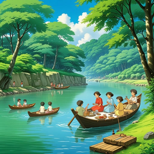 从前,有一个美丽的河岸,人们喜欢在那里聚集。一天,一群朋友决定在河岸边野餐。他们享受着宁静的景色和流水轻柔的声音。当他们分享故事和笑声时,河岸成了一个充满欢乐和回忆的地方。