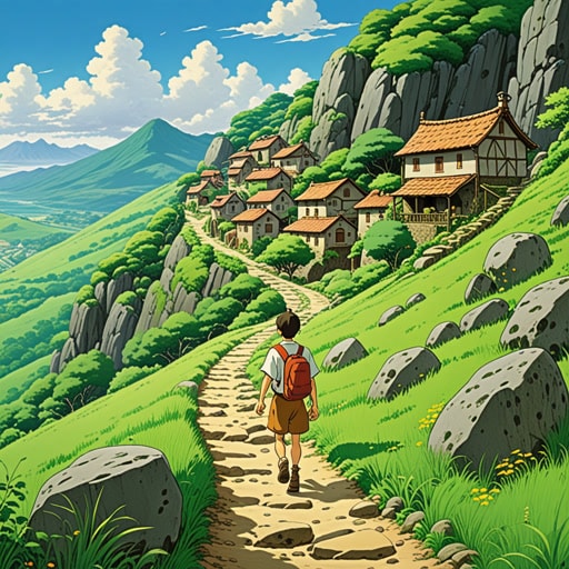 从前,有一个被多岩石的山丘环绕的小村庄。村民们每天都要沿着崎岖的小路到达最近的城镇。一天,一个名叫杰克的年轻人决定让这段旅程变得更平坦。他不知疲倦地工作,清理岩石,使道路不那么崎岖。他的努力得到了所有人的赞赏,随着旅行的便利,村庄也繁荣起来。