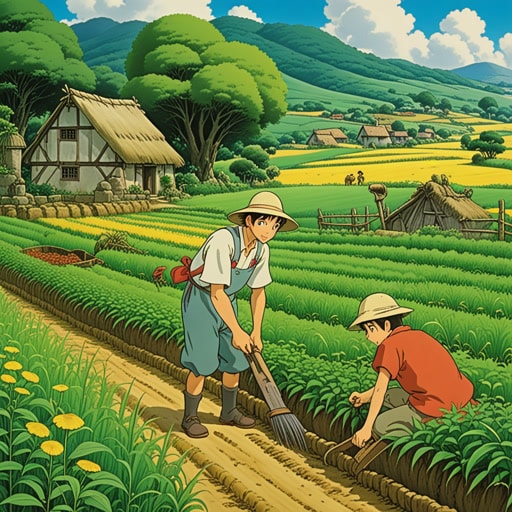 在一个小村庄里,住着一个名叫杰克的男孩,他只有基本的农耕技能。尽管他的知识有限,但他每天都努力工作。一天,一位智慧的老人访问了这个村庄,看到了杰克的努力。老人决定教杰克先进的农耕技术,最终将这些基本的田地变成了肥沃的土地。