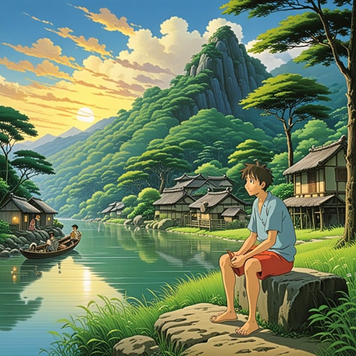 在一个宁静的村庄里,住着一位喜欢沉思的老哲学家。每天傍晚,他都会坐在河边,反复思考生活的奥秘。一天,一个年轻人来找他寻求智慧。哲学家在深思中慢慢转过身来,分享了他的见解,促使年轻人开始反思自己的生活选择。