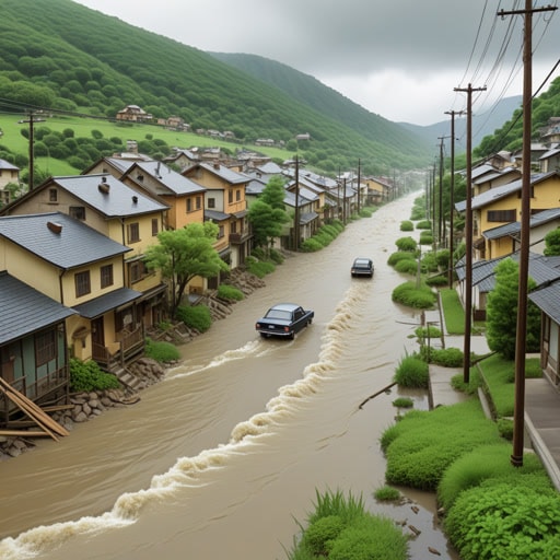 在一个小镇上,一场大暴雨导致山上的大量水流溢出。这些径流淹没了街道,促使镇上的人们齐心协力管理水流。通过他们迅速的行动,成功地将径流引导到附近的湖泊,防止了进一步的损害。