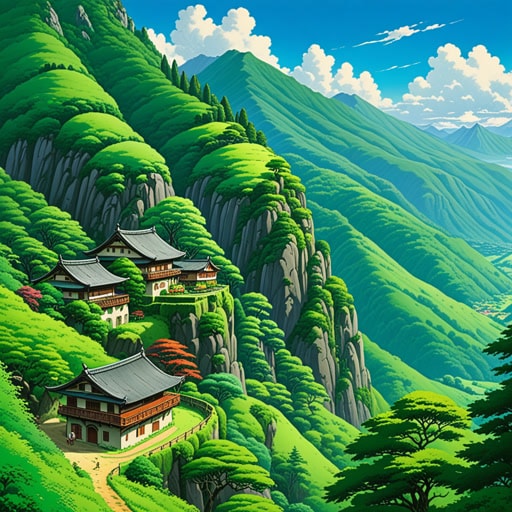 从前,有一位旅行者喜欢探索风景优美的地方。一天,他发现了一个被郁郁葱葱的青山环绕的风景如画的峡谷。令人叹为观止的景色促使他停留更久,享受宁静的氛围。这美丽的风景不仅让他的心灵得到更新,还激发了他画下这片风景,捕捉自然之美的精髓。