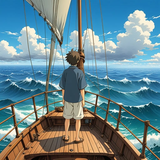 从前,有一个名叫杰克的船员,他热爱大海。每天,他都会驾驶他的小船穿越广阔的海洋,感受咸咸的海风,观赏波涛。一天,突然一场暴风雨来袭,杰克被迫在汹涌的海浪中航行。凭借他对海洋的经验和知识,他安全地到达了岸边,感激暴风雨后的平静。