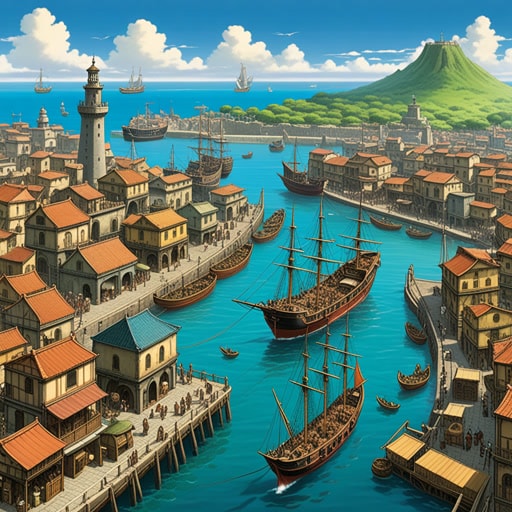 在古代的亚历山大城,一个繁荣的海港连接着东西方。来自远方的商人聚集于此,交换货物和故事。一天,一艘神秘的船只抵达,携带着将改变城市命运的货物。这个海港凭借其战略位置,在城市的繁荣中扮演了至关重要的角色。