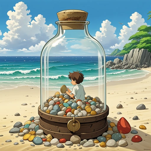 从前,有一个美丽的海滨,来自世界各地的人们都来这里参观。一天,一个名叫杰克的男孩决定探索海滨。当他沿着沙滩走时,他发现了一个神秘的瓶子,里面有一条信息。这条信息是寻找隐藏宝藏的提示。按照线索,杰克发现了一个装满宝石和硬币的箱子。他在海滨的冒险不仅给他带来了快乐,还带来了意想不到的财富。