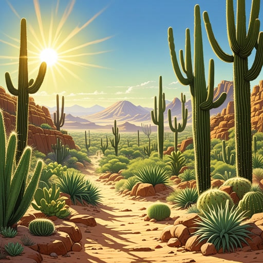 在广阔的半干旱土地上,太阳无情地炙烤着。稀疏的植被和偶尔出现的仙人掌是这片严酷环境中仅有的生命迹象。一天,一位旅行者为了躲避酷热,在半干旱的沙漠中发现了一个小绿洲。绿洲中的清凉水和树荫提供了一个受欢迎的避难所,提醒着旅行者生命与半干旱土地严酷条件之间的微妙平衡。