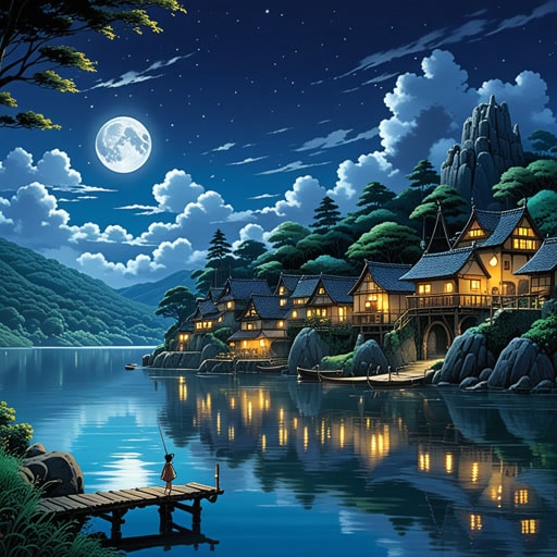 在一个小村庄里,有一个关于月光下闪耀的银色湖泊的传说。一天晚上,一个好奇的男孩杰克决定去探索这个湖泊。当他走近时,银色的光芒似乎在水面上舞动,创造出一个迷人的场景。杰克感到一种平静和惊奇,意识到这个银色的湖泊是一个神奇的地方。