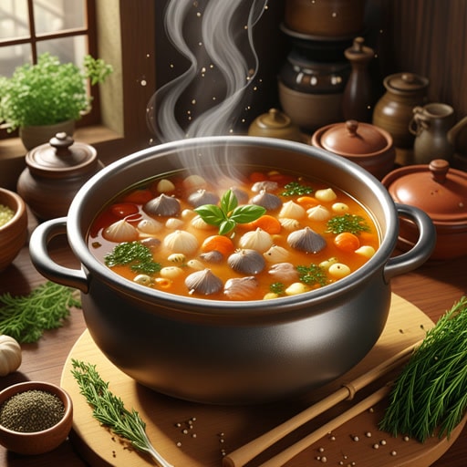 在一个小厨房里,一位名叫杰克的厨师正在仔细地煨一锅汤。温和的沸腾声和香气充满了房间,营造出一种舒适的氛围。随着汤慢慢煮沸,杰克加入各种香草和香料,增强了风味。慢煮过程使食材完美地融合在一起,形成了一道美味而令人感到温暖的菜肴,温暖了每个人的心。