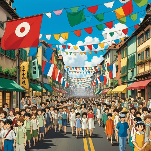 从前,在一个小镇上,为了庆祝小镇建立六十周年举行了一场庆典。整个小镇装饰了六十面旗帜,所有人都聚集起来观看游行。市长发表了关于小镇历史的演讲,讲述了过去六十年小镇的发展。这是一个充满欢乐和回顾过去的日子。