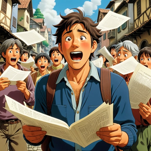 从前,在一个人群拥挤的市场里,一个名叫杰克的男人感觉到要打喷嚏了。他试图忍住,但喷嚏太强烈了。随着一声响亮的'阿嚏',杰克打了个喷嚏,他手里拿着的纸张四处飞散。周围的人轻声笑了起来,杰克感到尴尬,迅速捡起了纸张。虽然出乎意料,但他的喷嚏给繁忙的市场带来了一刻的欢笑。