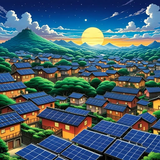 在一个由太阳能驱动的世界里,人们与自然和谐共处。太阳,他们的主要能源,始终受到尊重和庆祝。每年,他们举行一个节日来尊崇太阳,用太阳能电池板点亮夜空。这个利用太阳能的文明繁荣发展,证明了利用太阳能不仅高效而且可持续。
