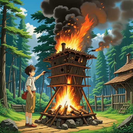 在一个小村庄里,住着一个年轻的创造者名叫杰克。一天,当他在实验电力时,杰克制造了一个小小的火花,意外地点燃了一堆木头。这个火花不仅引发了一场火灾,也激发了杰克对电力的兴趣。他因此发明了许多有用的设备,这一切都归功于最初的那个火花。