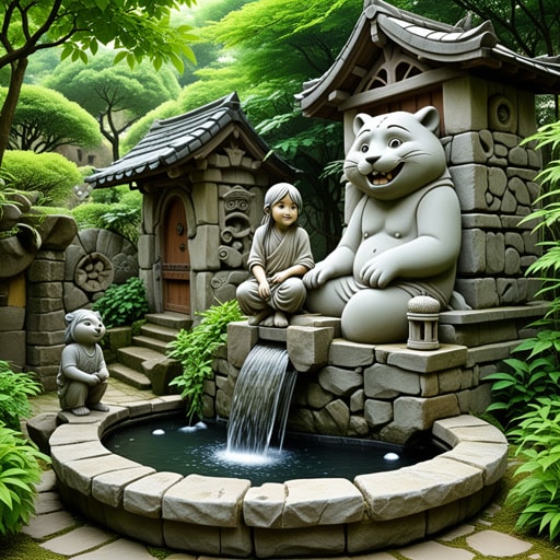在一个小村庄里,有一位老石匠因其精湛的石雕艺术而闻名。他最著名的作品是一个完全由石头制成的喷泉,上面雕刻着神话生物的精美图案。一天,一个年轻的学徒问他:'大师,您是如何创造出如此美丽的石雕艺术的?'大师微笑着回答:'这全靠耐心和对石头的热爱。'学徒了解到,每件石雕作品都讲述着一个故事,而艺术家的责任就是让它活起来。