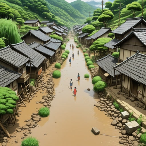在一个小村庄里,有一条河床穿过村庄中心。在一次大雨中,河床泛滥,迫使村民们齐心协力重新引导水流。他们认识到了维护河床以防止未来洪水的重要性。