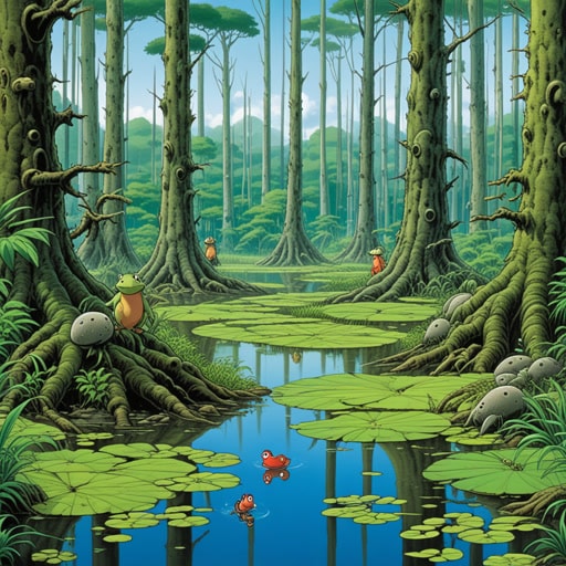 在一片沼泽森林的心脏地带,居住着一群适应湿润环境的生物。一天,一场干旱威胁到了他们的家园,曾经沼泽遍布的土地变得干燥。这些生物不得不寻找新的生存方式,在条件变化的环境中学会适应和繁衍,在一个不那么沼泽的世界中生存下去。