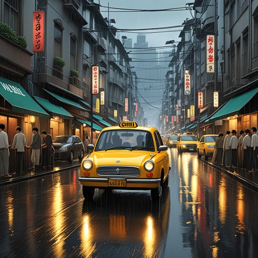 一个雨天的傍晚,约翰在等出租车带他回家。街道拥挤,交通繁忙。几分钟后,一辆出租车停了下来。司机很友好,他们聊起了城市的事件。车程平稳,约翰安全到家,感谢出租车及时的服务。