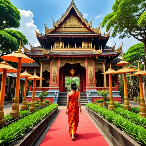 在曼谷,一位旅行者被丰富的泰国文化所震撼。泰国丝绸的鲜艳色彩、泰国菜的辛辣香气以及泰国寺庙的宁静美丽都促使他更多地了解泰国人。通过他的旅程,他发现成为泰国人不仅仅是国籍,更是一种独特的生活方式和对传统的深厚尊重。