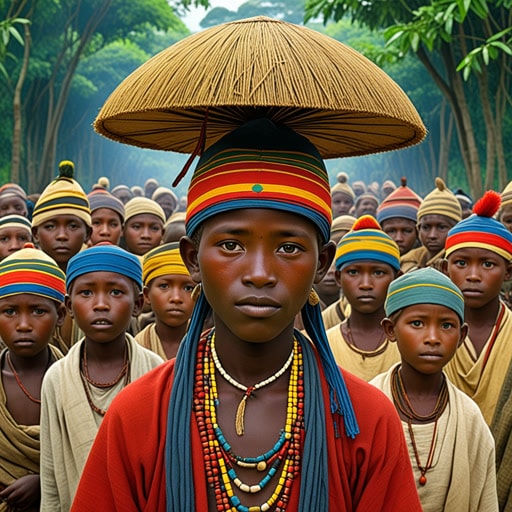 在非洲的心脏地带,有一个节日,每个人都会戴上彩色的topi。topi不仅仅是一顶帽子,它是团结和传统的象征。在节日期间,一个名叫科菲的年轻男孩发现了一顶带有隐藏信息的独特topi。这条信息引导他到了一个秘密聚会,在那里长者们分享了他们祖先的故事。科菲发现topi的经历让他更接近自己的文化遗产,以及保护传统的重要性。