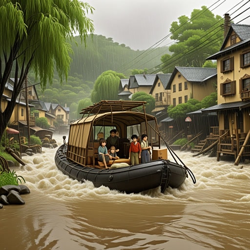 在柳溪小镇,一场突如其来的暴雨开始了。雨势如此之大,很快街道就变成了河流。人们争相寻找避难所,但一个勇敢的人名叫杰克决定帮助那些被困在洪水中的人。用一个自制的筏子,杰克在急流中航行,救出了几个家庭和宠物。他的行为不仅挽救了生命,也让社区更加团结。