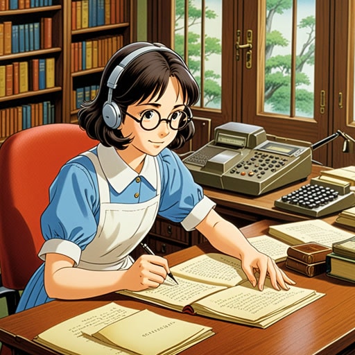在一个小办公室里,一位勤奋的秘书爱丽丝负责转录一个重要会议的内容。她专注地听着录音,精确地打字记录每一个字。她准确的转录不仅帮助团队复习会议细节,还确保了没有遗漏任何重要决策。爱丽丝的工作是公司沟通链中的关键环节。