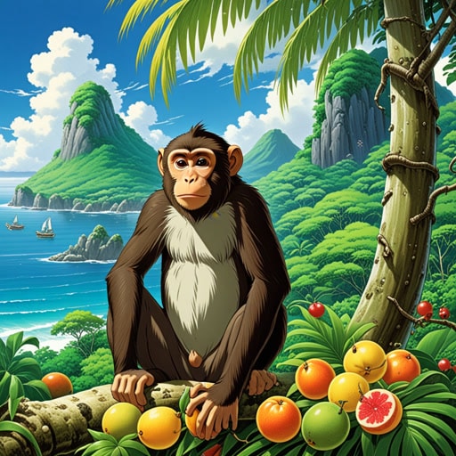 在一个热带天堂,住着一群猴子。热带水果是他们最喜欢的食物。一天,一场突如其来的热带风暴袭击了岛屿,促使猴子们寻找避难所。风暴过后,他们发现了一种新的热带水果,这成了他们的新宠。