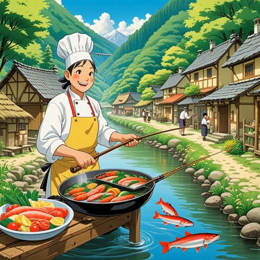 在一个河边的小村庄里,有一位著名的厨师,他喜欢烹饪鳟鱼。一天,他决定组织一场钓鳟鱼比赛。获胜者将由厨师亲自烹饪他们的鳟鱼。村民们都很兴奋,捕获了许多鳟鱼。厨师用各种方式烹饪鳟鱼,每个人都享受了这顿美味的饭菜。这个活动不仅让社区团结起来,也帮助大家记住了“trout”这个单词。