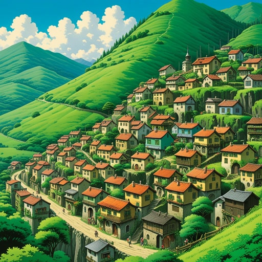 从前,有一个小村庄坐落在山丘之上。村民们过着平静的生活,他们的家建在郁郁葱葱的山坡上。一天,一位旅行者来到了这个村庄,被这里的美景所震撼。他决定在山丘上定居,很快就成了社区中受人爱戴的一员。