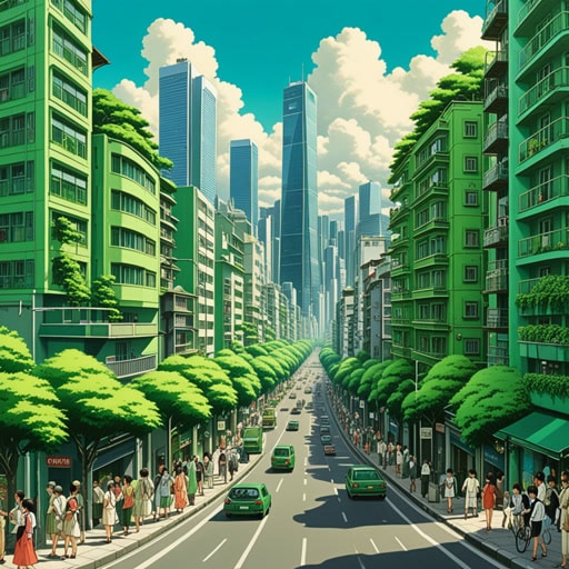 在这座繁忙的城市中,都市景观与宁静的乡村形成了鲜明对比。城市居民享受着现代生活的便利,拥有摩天大楼和繁忙的街道。一天,一群城市规划者决定在市中心创建一个绿地,旨在为都市环境带来一丝自然气息。