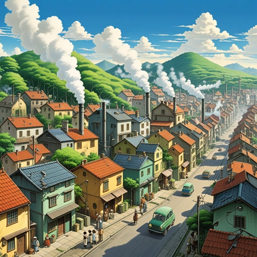 在一个小镇上,空气总是清新干净。一天,一个工厂建成了,开始排放污染物。曾经纯净的空气被污染了,导致居民出现呼吸问题。镇上的人们意识到保护环境的重要性,并采取行动减少污染。