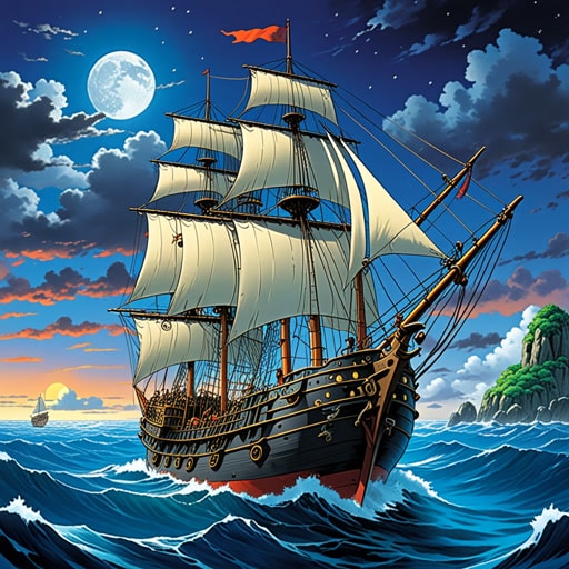 在广阔的海洋中,一位勇敢的航行者杰克踏上了探索新大陆的旅程。他的船,名为“航行者”,装备了最新的导航工具。在一个暴风雨的夜晚,一束神秘的光促使他改变了航向。跟随这束光,他发现了一个充满宝藏的隐藏岛屿。杰克的冒险精神不仅引领他发现了伟大的事物,也使他成为了一个传奇的航行者。