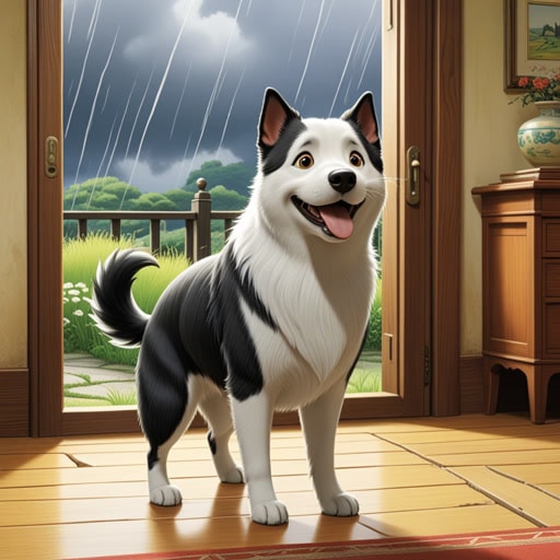 从前,有一只名叫Waggy的狗。Waggy以其摇摆的尾巴而闻名。每当他的主人回家时,Waggy会用力摇尾巴,好像要把所有的快乐都甩掉。一天,在一场暴风雨中,Waggy摇尾巴时不小心打翻了一个花瓶。他的尾巴摇摆造成了意外的混乱,但也给家庭带来了欢笑和快乐。
