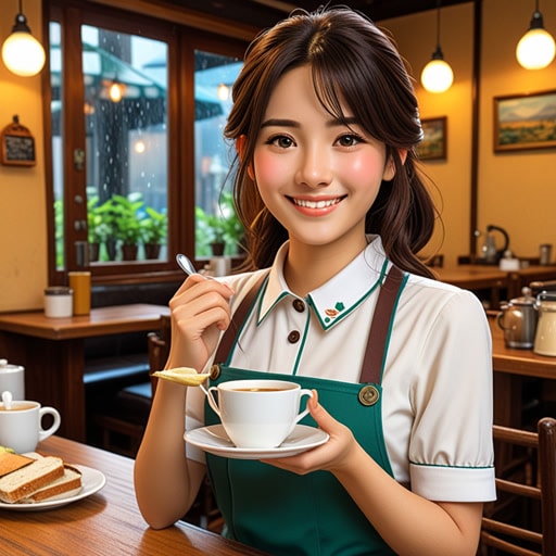 在一个温馨的咖啡馆里,有一位心地善良的女服务员名叫莉莉。每天,她都带着温暖的微笑迎接顾客,并细心地为他们服务。一个雨天的下午,一位疲惫饥饿的旅人走进了咖啡馆。莉莉迅速给他端来了一杯热咖啡和一份美味的三明治。旅人非常感激,承诺有一天会回来。这个故事展示了女服务员如何能极大地影响一个人的一天。