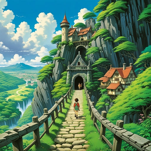 在一个小村庄里,有一堵墙将城镇与野生的森林隔开。这堵墙古老且有许多故事。一天,一个名叫杰克的年轻男孩决定探索墙的另一边。当他爬过去时,他发现了一个充满神奇生物的隐藏世界。这堵墙,看似障碍,实际上是通往冒险的大门。