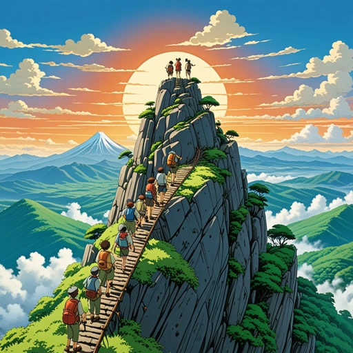 从前,一群朋友决定攀登一座山。他们知道任务艰巨,但他们说:‘我们可以一起做到。’攀登过程中,他们互相帮助,团结使挑战变得容易。到达山顶时,他们庆祝成功,知道‘我们’的力量超越了任何个人的努力。