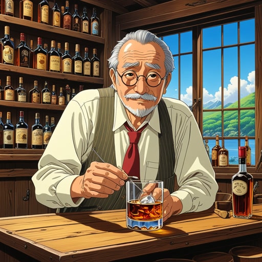 在一个小镇上,有一家以出色的威士忌闻名的酒吧。一天晚上,一位旅行者走进酒吧,点了一杯店里的威士忌。当他品尝的那一刻,他仿佛回到了童年,那时他的父亲常常制作自家的威士忌。那种味道如此熟悉和舒适,促使他留在镇上,向当地的大师学习制作威士忌的艺术。