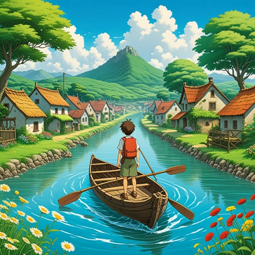 从前,在一个小村庄里,有一条宽阔的河流将村庄的两边分隔开来。一天,一个名叫杰克的年轻男孩决定穿过这条宽阔的河流。他准备了一个宽阔的木筏,出发了。宽阔的河面和天空让他感到自由和冒险。过了一会儿,他到达了另一边,那里有一片广阔的花田。杰克穿越宽阔河流的旅程不仅考验了他的勇气,还让他看到了美丽的景色。