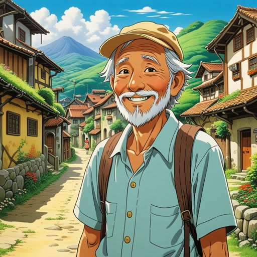 在一个小村庄里,有一位老人,他的脸因多年在阳光下辛勤劳作而变得皱缩。一天,一位年轻的旅行者向他询问长寿的秘诀。老人微笑着,他皱缩的脸更加皱缩,说:'这是生活的乐趣和对土地的爱。'
