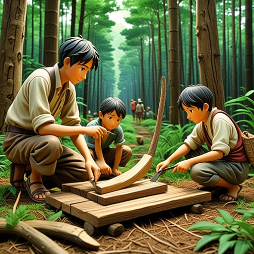 在一个小村庄里,有一位以出色的木刻技艺闻名的老人。每年,他都会创作出令村民们惊叹的复杂木雕。一天,一个小男孩请求他教授木刻艺术。老人同意了,他们一起在森林里度过了几天,挑选完美的木块,并将其制作成美丽的艺术品。男孩不仅学会了木刻的技巧,还学会了耐心和专注。
