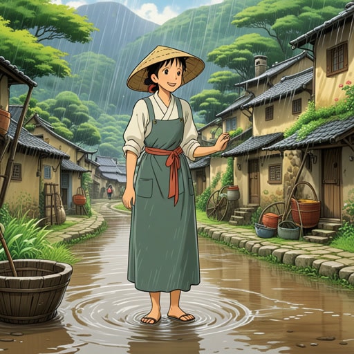 在一个小村庄里,有一位洗衣妇名叫伊莉莎。每天,她都会把洗过的衣服中的水分拧干。一天,一个旅行者来到村庄,请求伊莉莎帮忙。他的衣服被雨水浸湿了。伊莉莎迅速地将他衣服中的水分拧出,旅行者非常感激。这个善举促使旅行者与村民分享他的故事,给社区带来了欢乐和笑声。